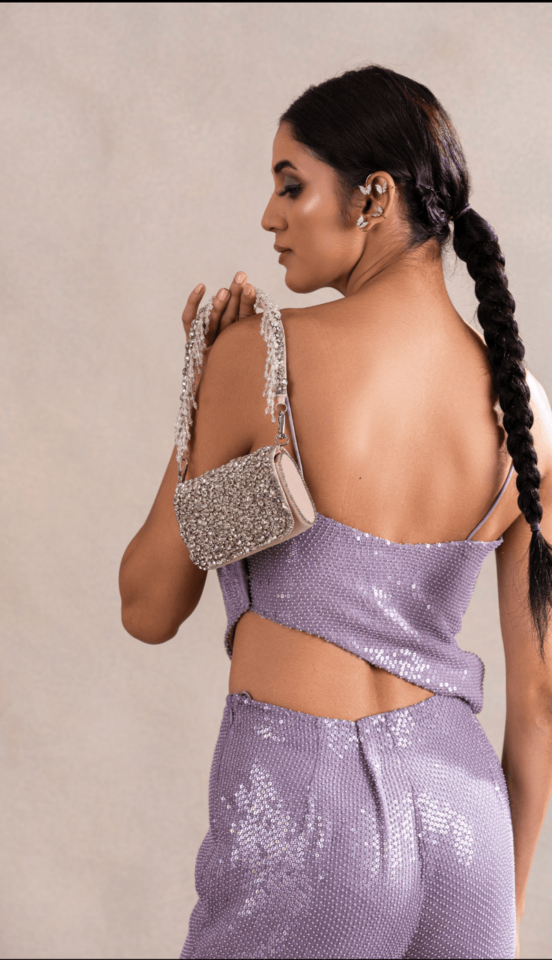 Rhinestones mini flap bag with handle