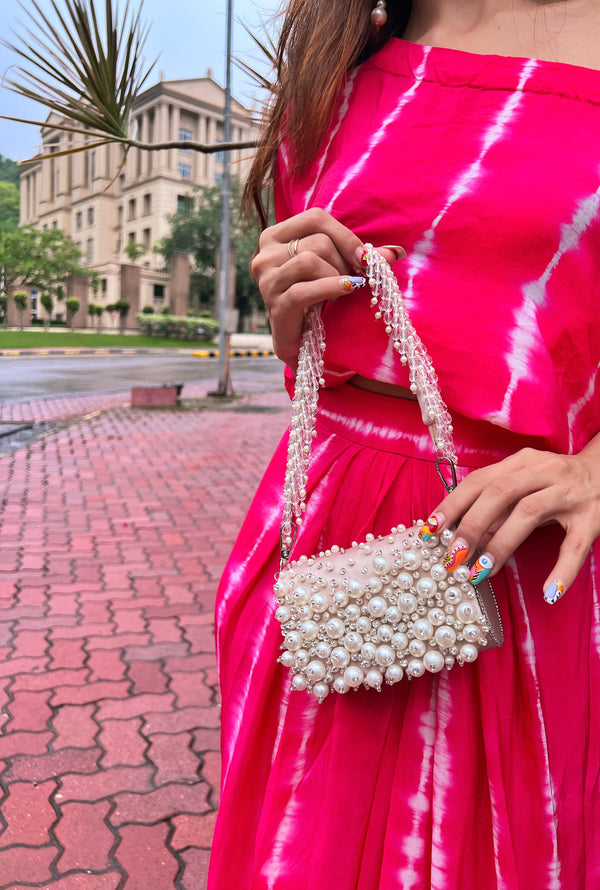 Bijoux mini flap bag with pearls handle