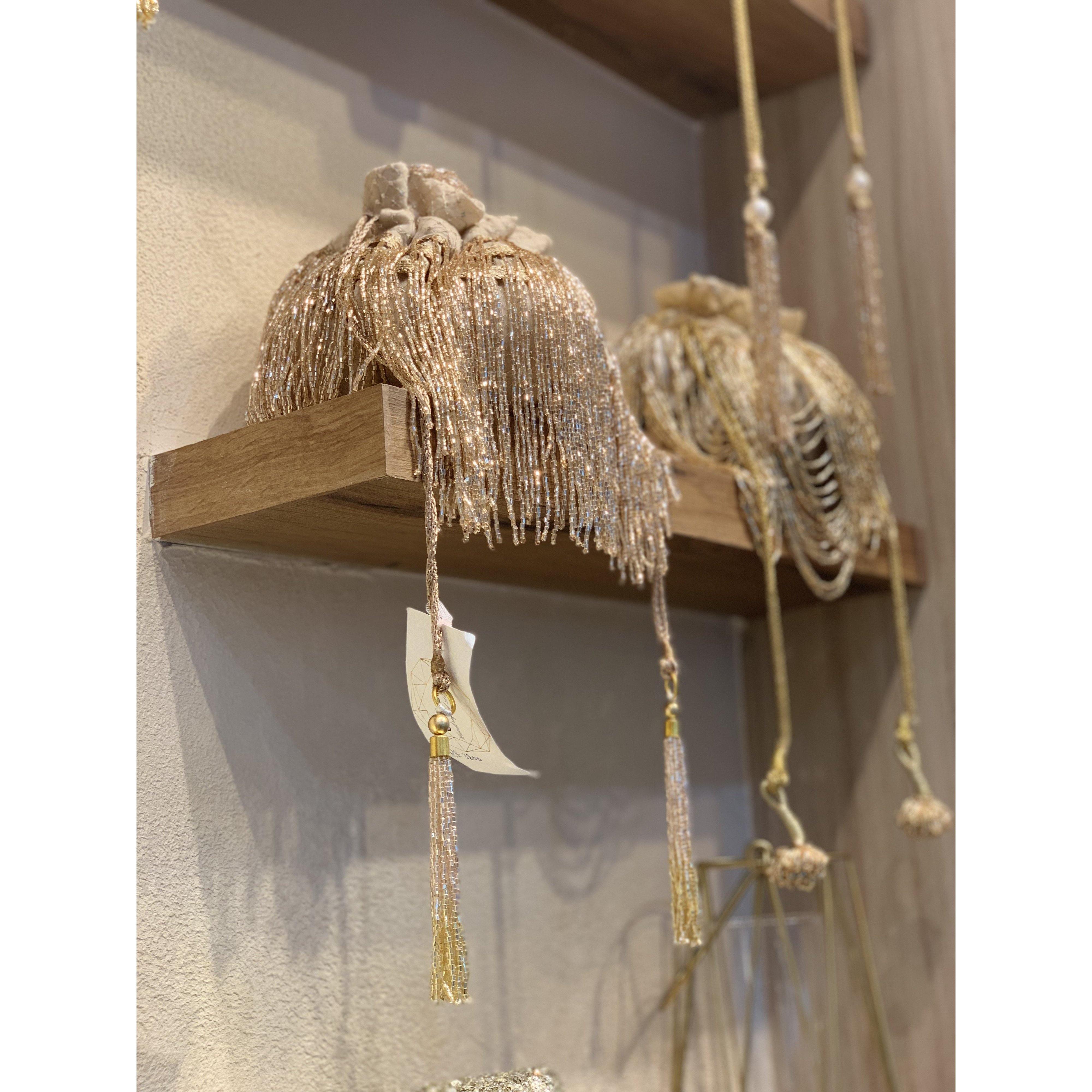 Cleopatra Rose Gold Tassels Potli Bag - Ozel